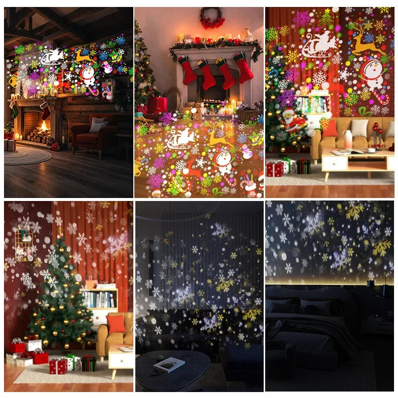 16 Christmas Halloween Projection Snowflake Lights LED Holiday Decoration Christmas Party Home Atmosphere Gifts Vue