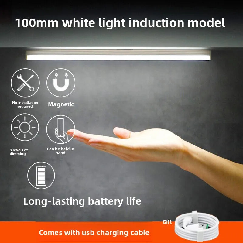 USB Rechargeable Motion Sensor LED Night Light No Drill Magnetic Stick On for Closet Wardrobe Stair Car Interior RV Corridor Vue Cold White-100mm