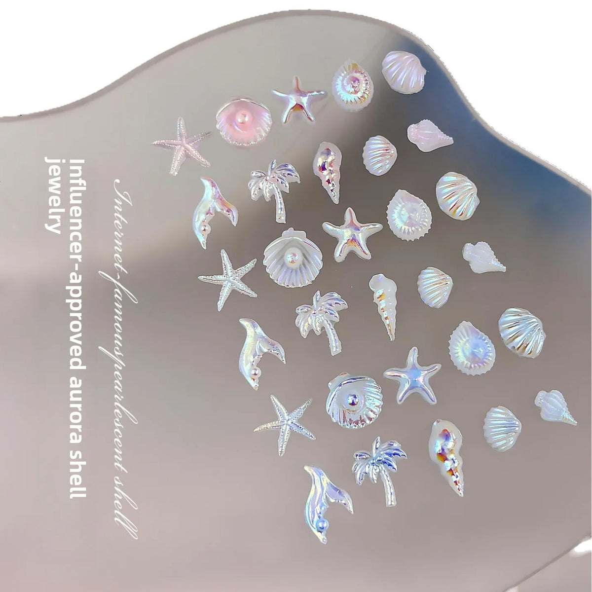 Mixed Aurora Shell Nail Charms Ocean Series Starfish Conch Coconut Tree Resin Nail Art Decorations DIY Manicure Accessories Vue