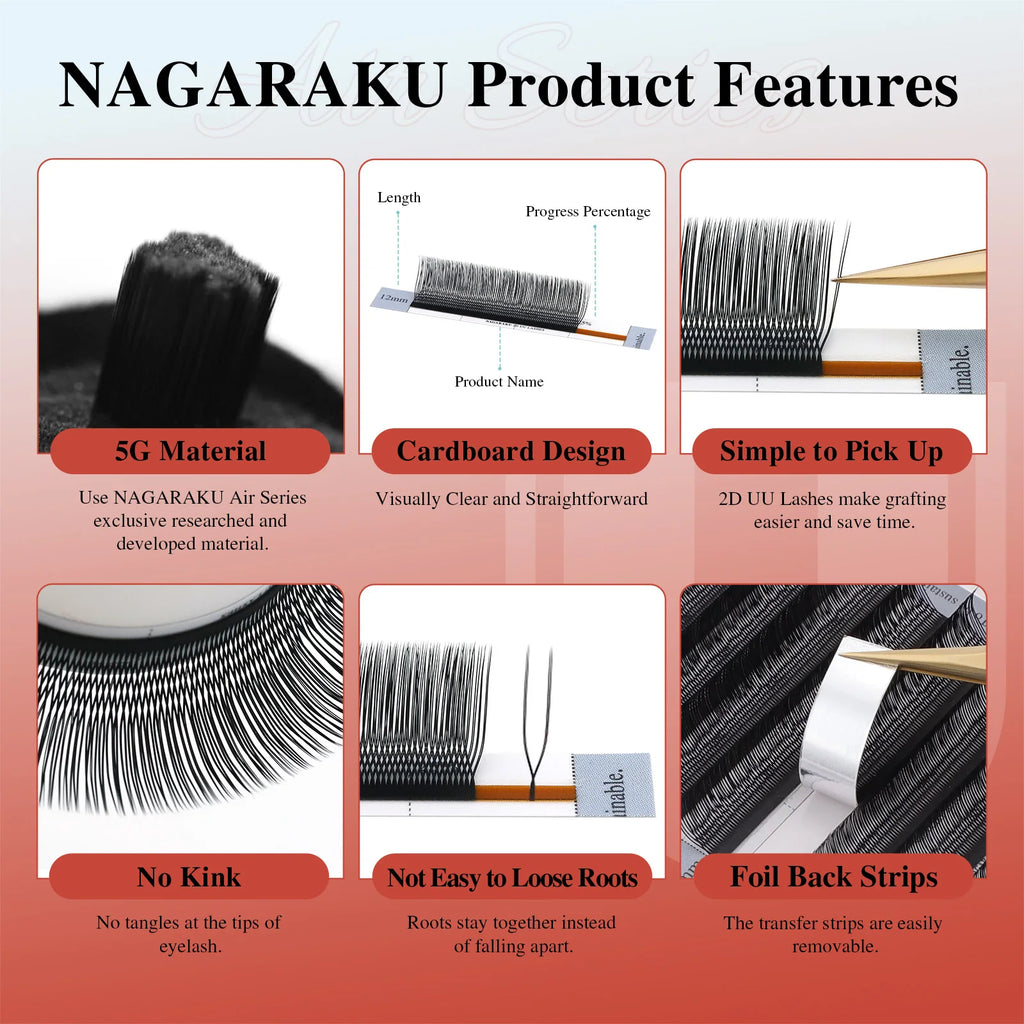 NAGARAKU 54 Rows U Shape YY 2D UU Hand Woven Premium Soft Light Natural Eyelashes Extension Supplies Makeup Mesh Net Cross Vue