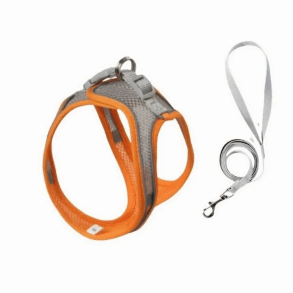 Anti-Breakage Pet Harnesses and Leashes Set Reflective Breathable Vest-Style Harness Anti-Break-Free Soft Mesh Vue Orange M