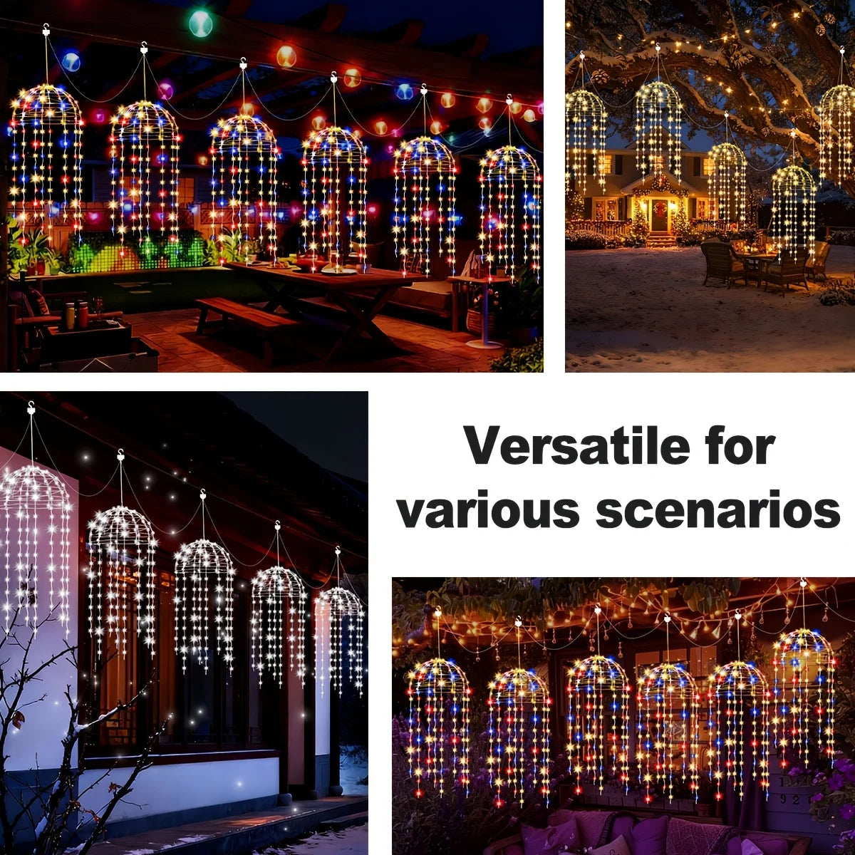 Multicolor Hanging Cage Chandelier Fairy Lights Waterproof LED String Light for Wedding Garden Tree Patio Decor Vue