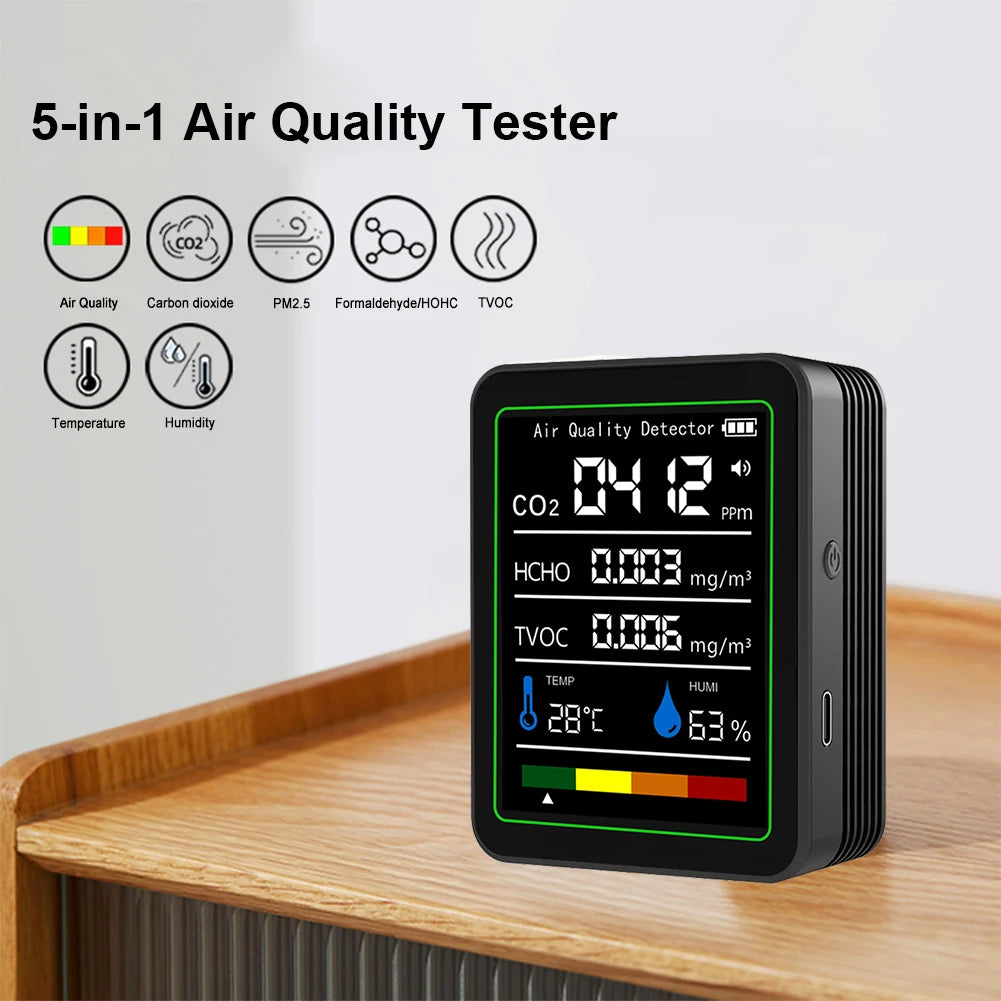 5-in-1 Air Quality Monitor – CO2, TVOC, Formaldehyde, Temp & Humidity Air Quality Monitor Vue