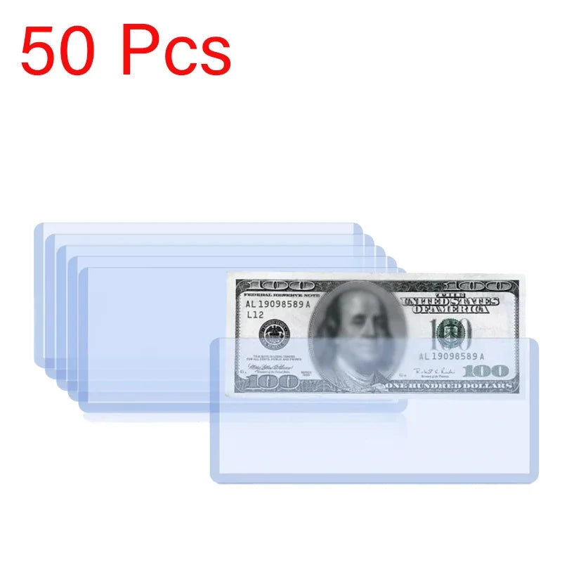 Paper Currency Protective Cover Supplies Two Sizes 205 X 110mm/173 X 75mm 50Pcs Clear PVC Paper Money Stamp Collection Bag Vue