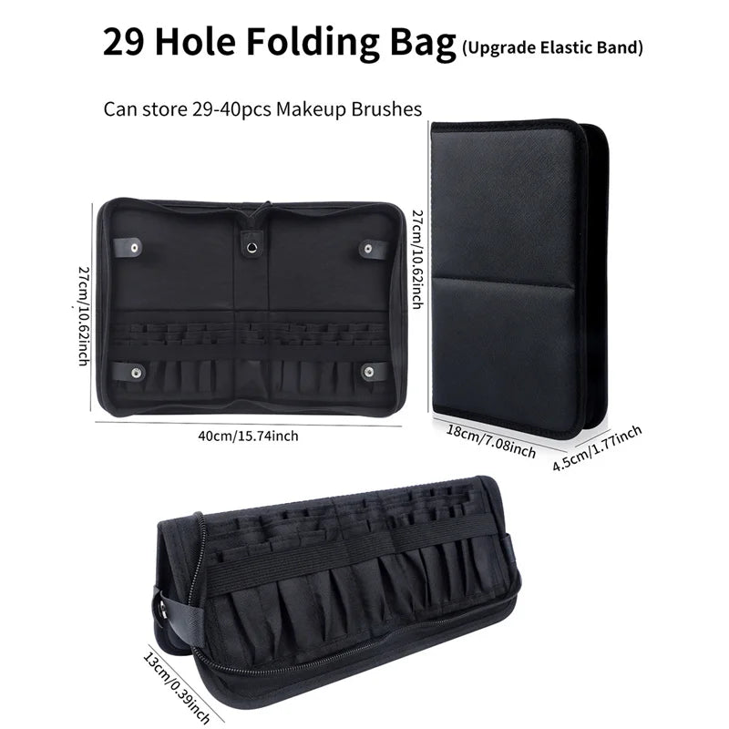 Foldable Makeup Brush Bag Zipper Cosmetic Makeup Tools Storage Bag Toiletry Brush Pouch 29/23 Holes Makeup Brush Tools Organizer Vue