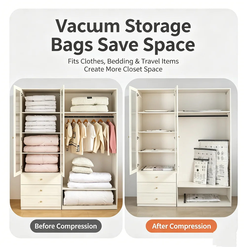 15Pcs Vacuum Storage Bags Set with Electric Pump Thickened Compression Bags for Travel Clothes Bedding Space Saver Black Vue