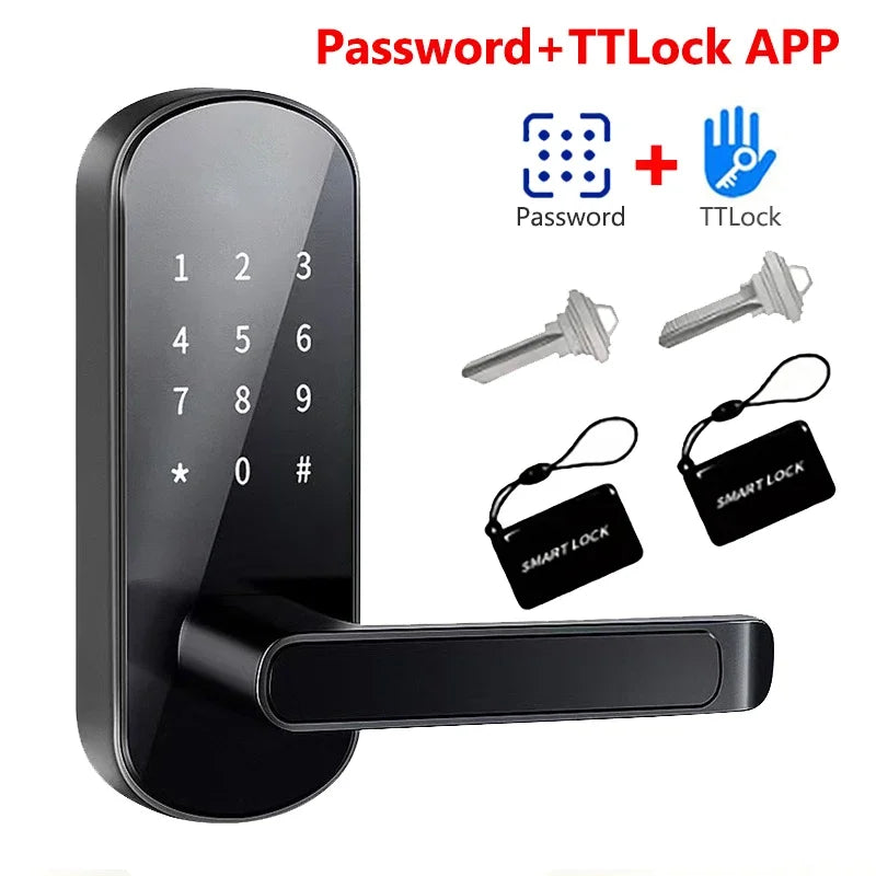 Tuya Smart Fingerprint Door Lock App Remote Control Keyless WIFI Digital Touchscreen Lock NFC with 2 IC Cards IP68 Waterproof Vue TTLock PasswordBlack