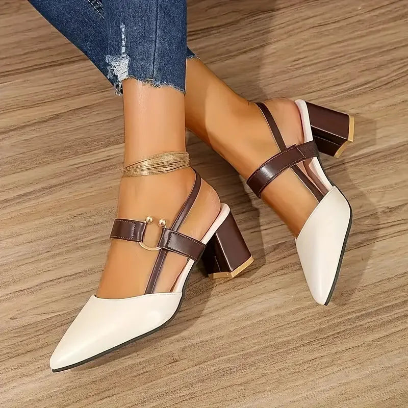 Women's Pointed Toe Block Heel Sandals – Ankle Strap Heels Block Heel Sandals Vue