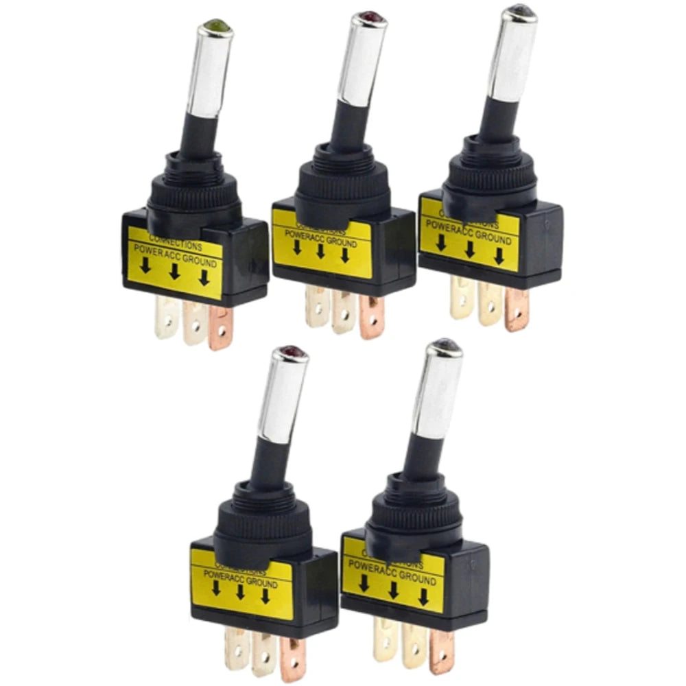 5PCS ASW-15D 12mm Automotive Toggle Switch LED Light Indicator SPST 2 Position 3Pin ON OFF DC12V Self-locking LED Switch Vue