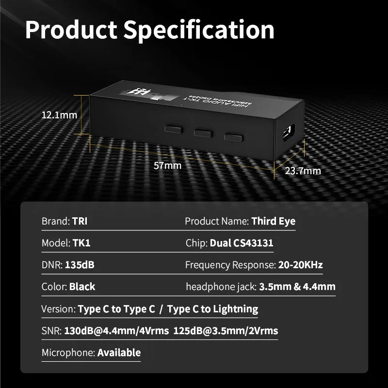 TRI TK1 Third Eye Portable DAC Headphone Amp – Dual CS43131 Portable DAC Amplifier Vue