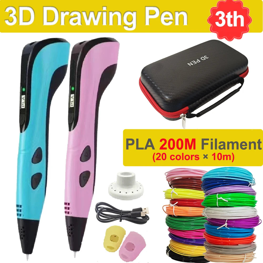 New 3D Pen 3D Printing Pen for Children 1.75mm PLA Filament DIY Drawing Birthday Christmas Gifts for Kids with Travel Case Vue
