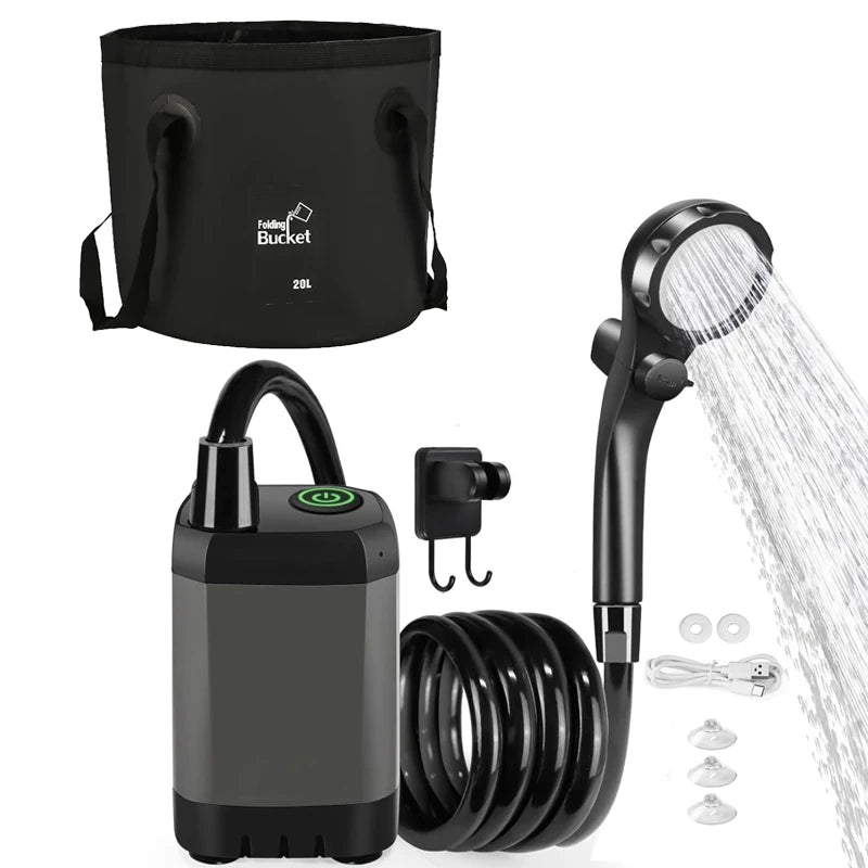 Portable Camping Shower Equipment 6000mAh Rechargeable LED Display Screen Outdoor Simple Electric Mobile Shower Set Vue Shower Set With Bag