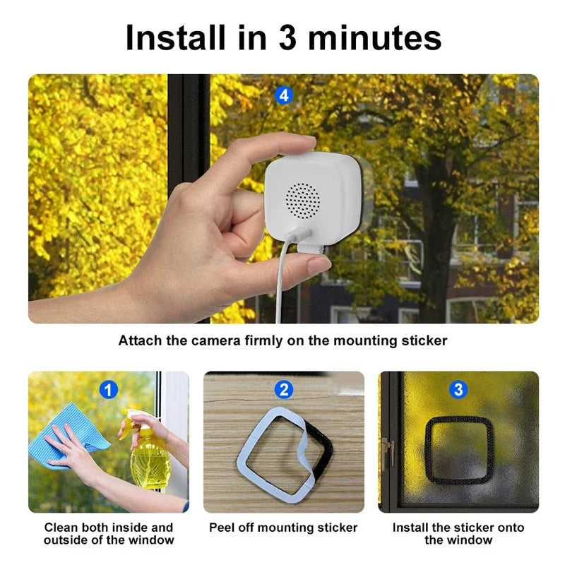 Lenovo Window-mounted Security Wifi Camera Stick-on Glass Remote Monitoring Smart Phone Window-mounted Card Camera Night Vision Vue