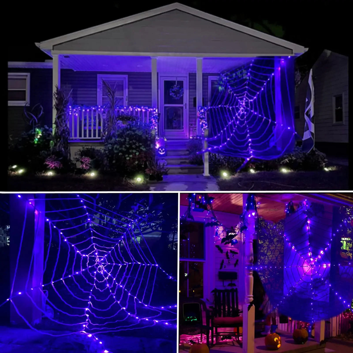 3.6m Giant Halloween Decorations Spider Web Lights for Indoor Outdoor Halloween Decoration Party Garden Yard Haunted House Décor Vue