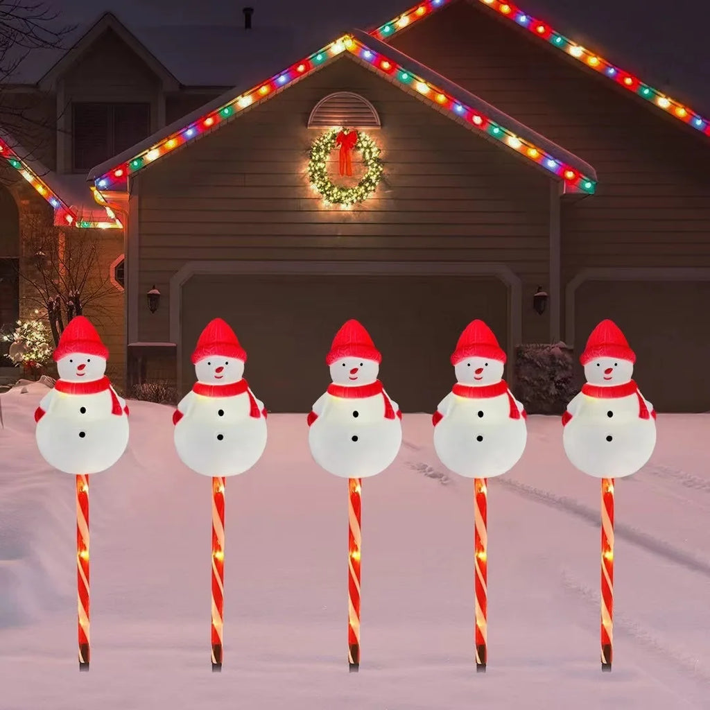 5pcs/set Outdoor Lawn Lights For Garden Christmas Snowmen Solar Plug Lights For Courtyard Holiday Decoration Xmas Decor 002 Vue