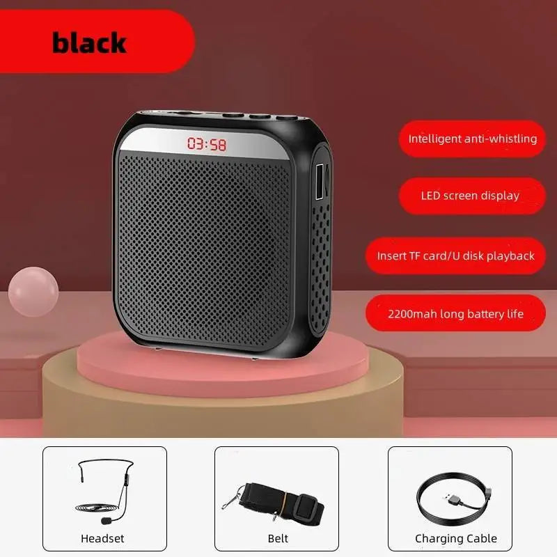 Portable Voice Amplifier Megaphone Mini Audio Speaker With Microphone Rechargeable Ultralight Loudspeaker For Teachers Vue black
