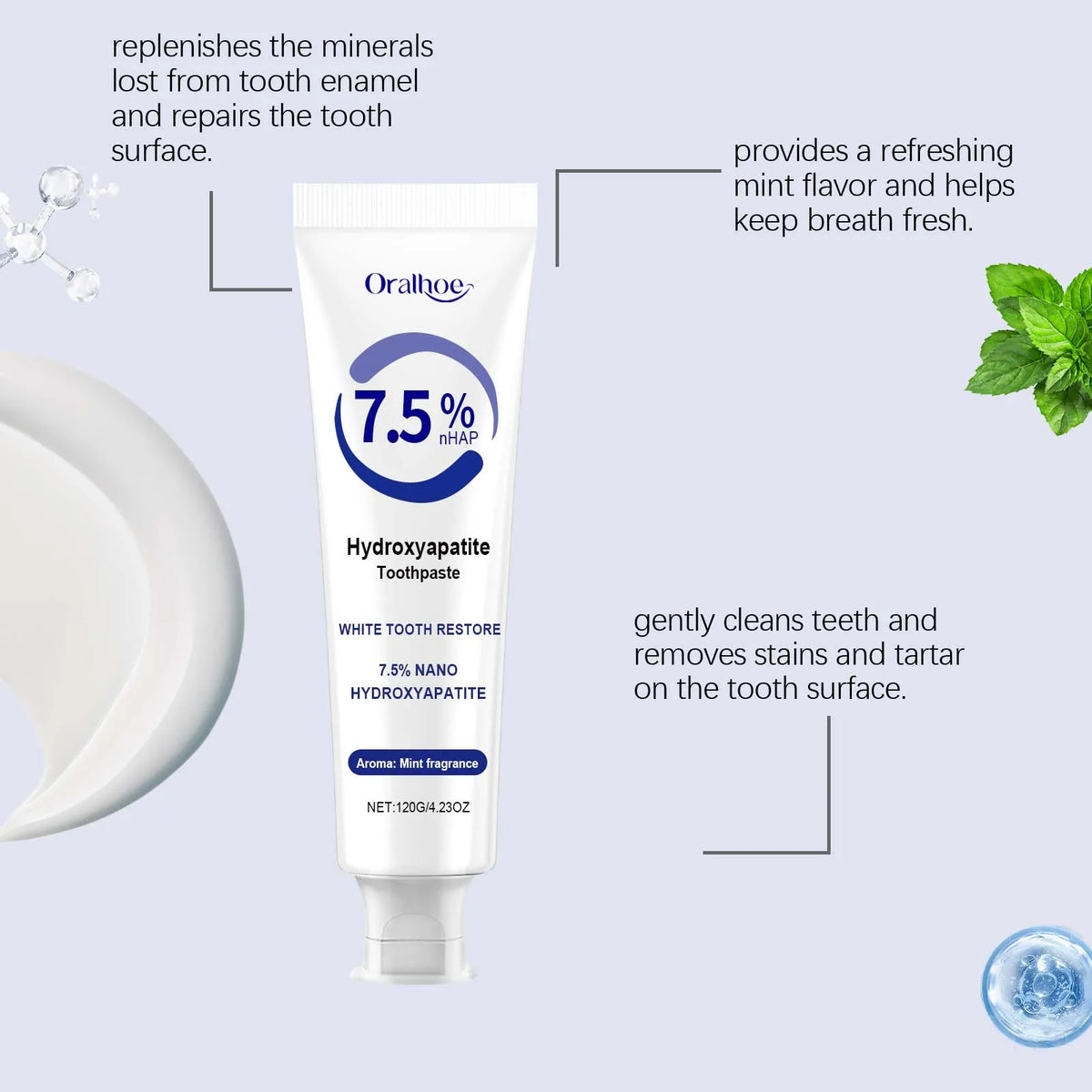 7.5% Hydroxyapatite Toothpaste for Sensitive Teeth - Enamel Protection & Strengthening, Fluoride-Free, Gentle & Effective Formul Vue