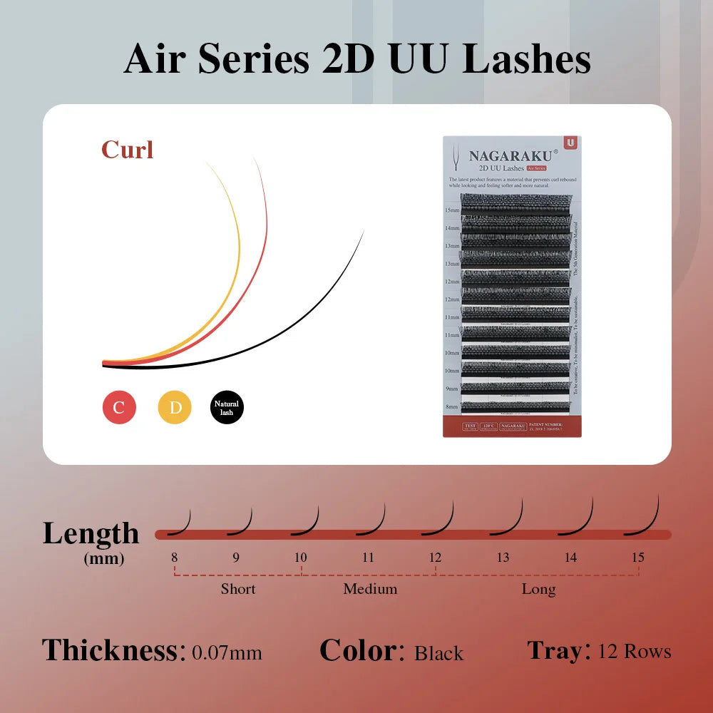 NAGARAKU U Shape YY 2D UU Soft Light Natural Eyelash Extensions Parallel Makeup Supplies Vue