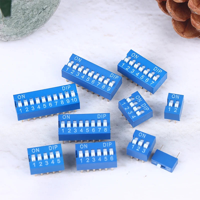 10Pcs Slide Type Switch Module 1 2 3 4 5 6 7 8 10Pin DIP Switch Kit 2.54mm Toggle Switch Blue Snap Switches Vue