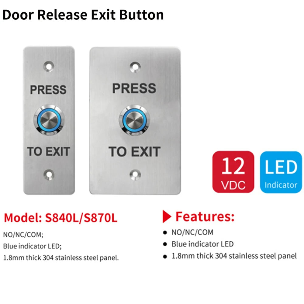 Access Control Exit Button Push Switch Door Release Buttons Open Electronic Gate Lock W/ Light S840L/S850L Vue