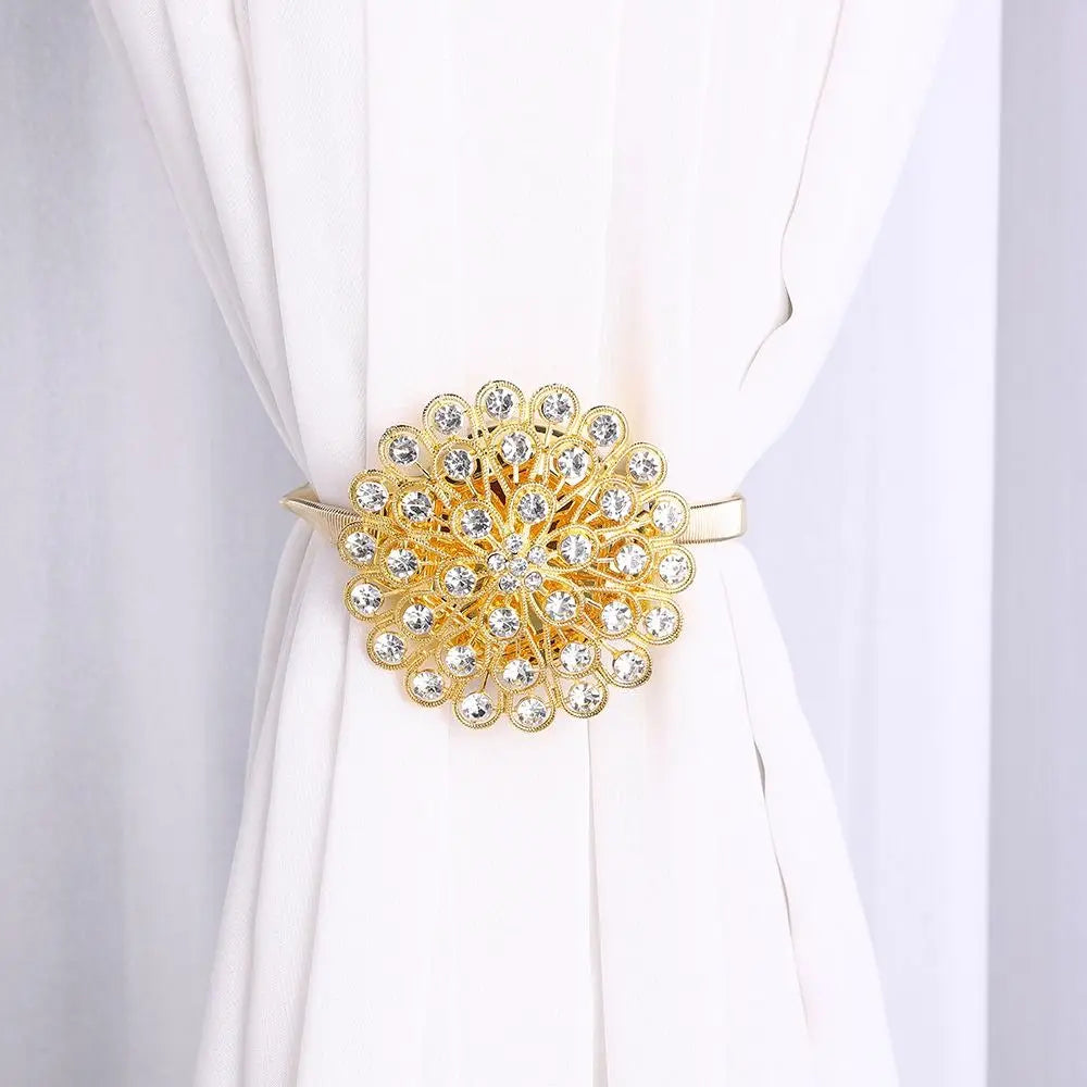 Flower Shape Magnetic Curtain Holdback Clips Magnet Fastening Sparkling Crystal Curtain Tieback Fasteners Attractive Design Vue