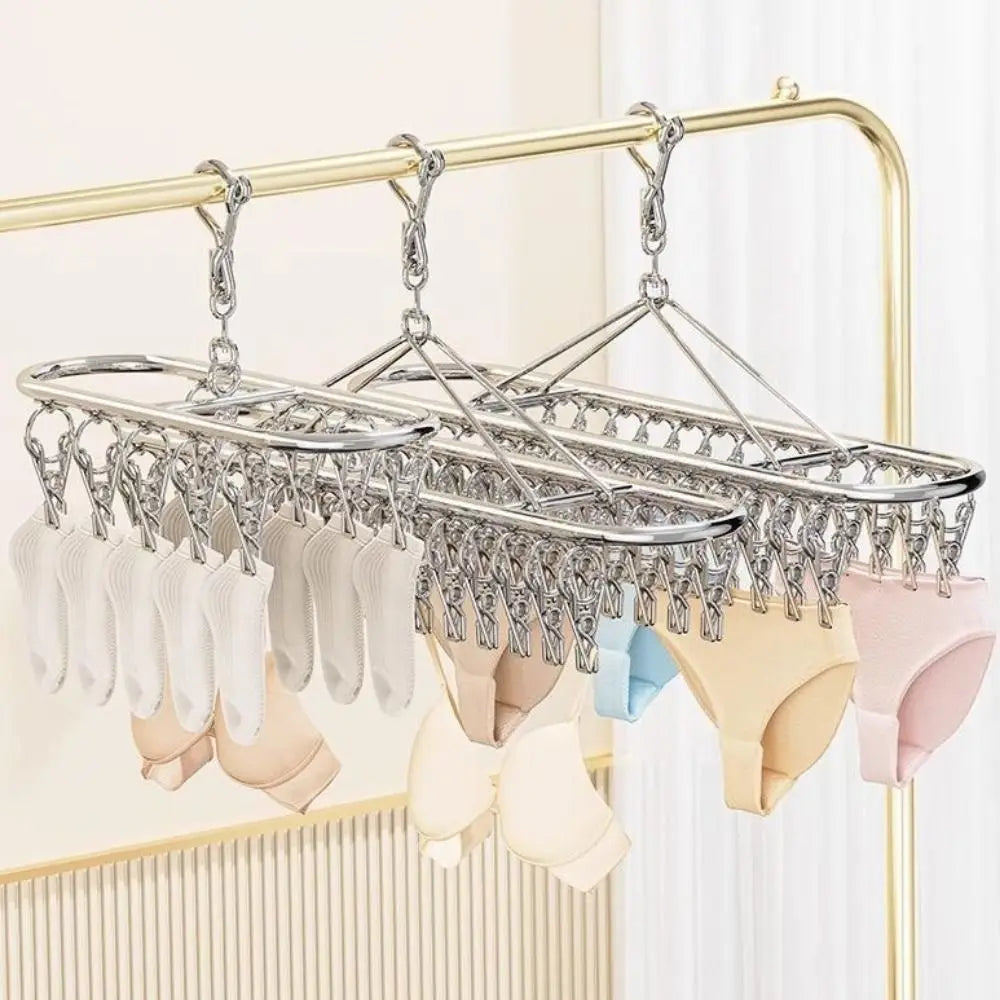 Durable 20/30 Clips Socks Drying Rack Windproof Stainless Steel Sock Laundry Airer Rust-proof Laundry Hanger for Home Vue