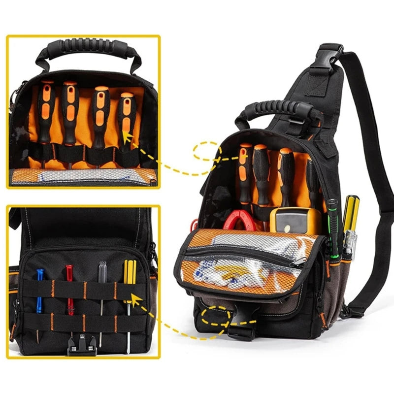 FISOKEE Electrician Tool Bag – Multi-Pocket & Shoulder Strap Electrician Tool Bag Vue