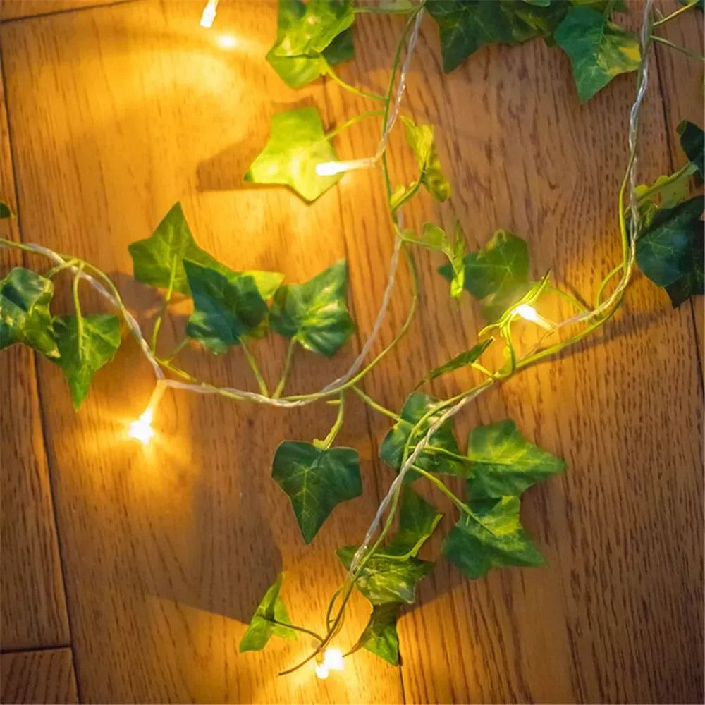 2M 20 LED Green Leaf Fake Plants String Light Battery Powered Waterproof Fairy String Light for Wall House Christmas Decorations Vue