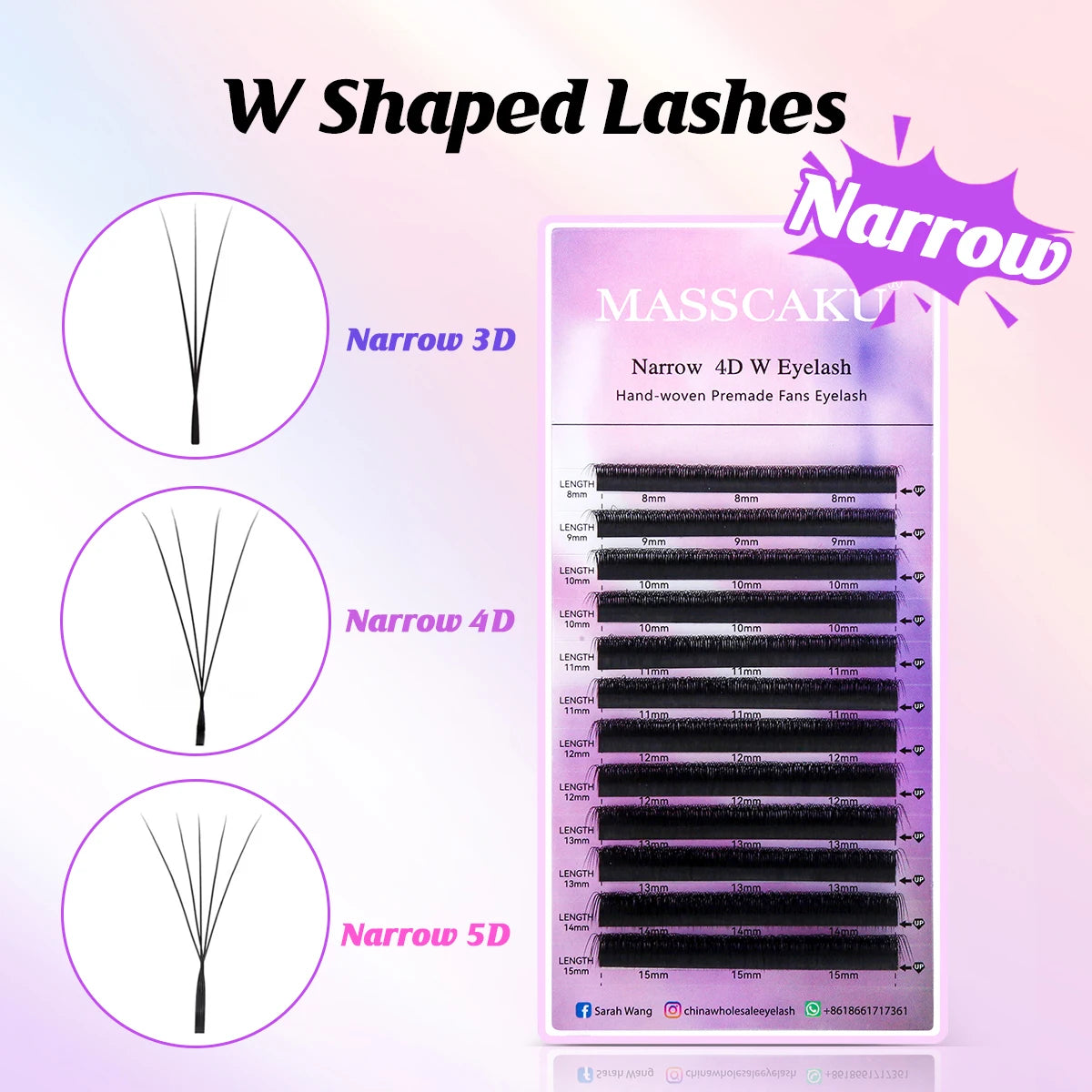MASSCAKU V Shaped Eyelashes 3D-5D Narrow Premade Fans Lashes 0.07mm 8-15 Mix Fluffy Faux Mink W-Shaped Eyelash Extensions Beauty Vue