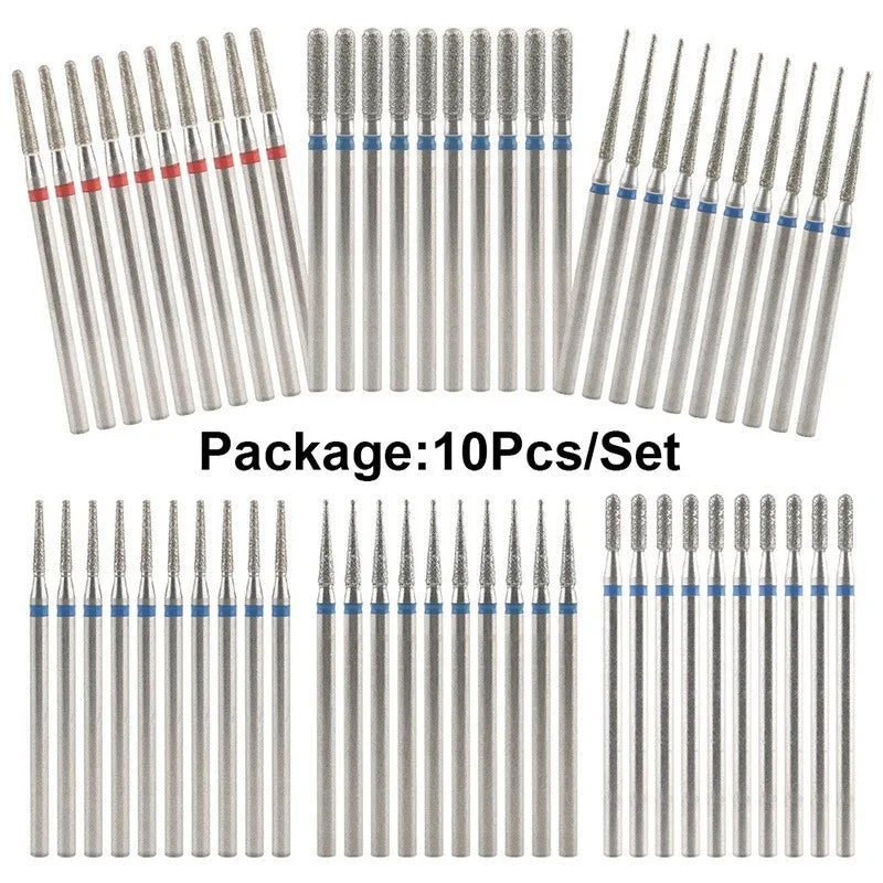 10Pcs/Set Diamond Milling Cutter Nail Drill Bits Set For Manicure Accessory Pedicure Eletric Machine Nail Bit Brush Burr Tools Vue
