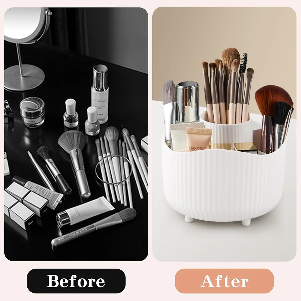360° Rotating Large Capacity Makeup Holder Desktop Cosmetic Storage Box Organizer Portable Lipstick & Makeup Brush Stand Vue