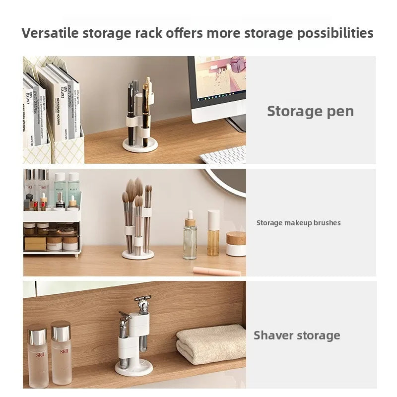 360° Rotating Makeup Brush Holder Desktop Cosmetic Organizer Bathroom Toothbrush Storage Rack Vue