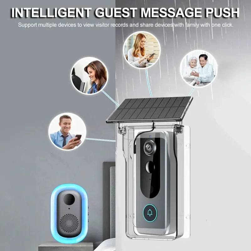 IP65 Tuya Outdoor Wireless Doorbell Solar Cover 1080P Video Intercom 2-way Audio Motion Detection Peephole Door Camera Wifi Bell Vue