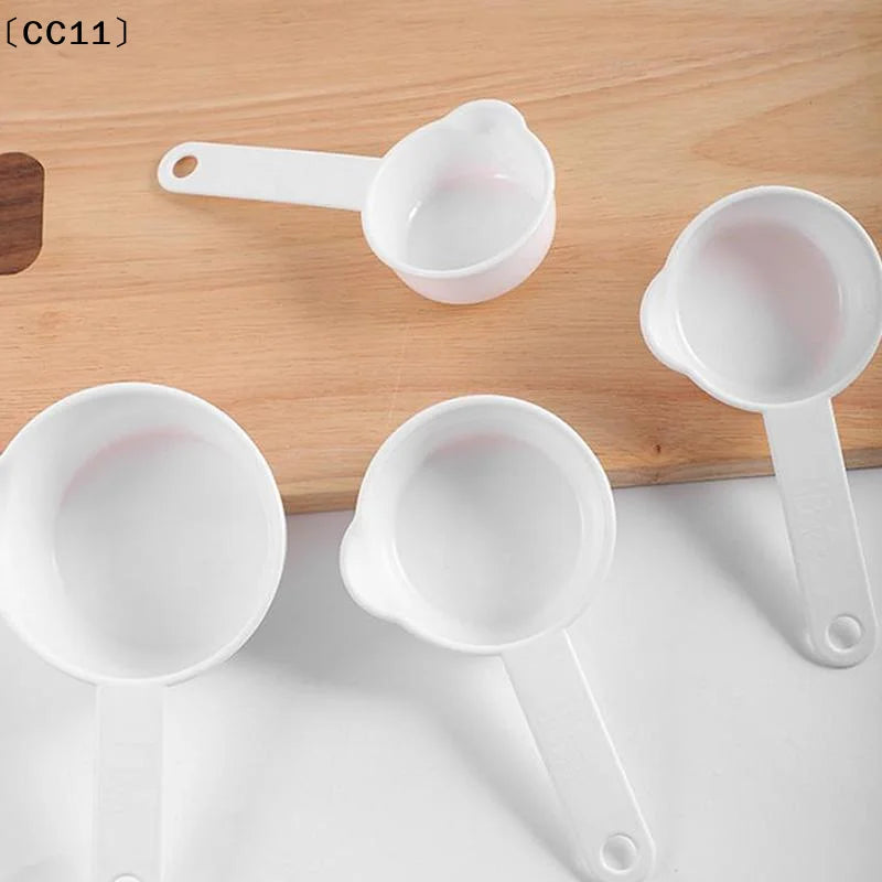 1Set Measuring Cups And Spoons Set White Plastic Kitchen Tools For Baking Cooking Mixing With Accurate Markings〔CC11〕 Vue