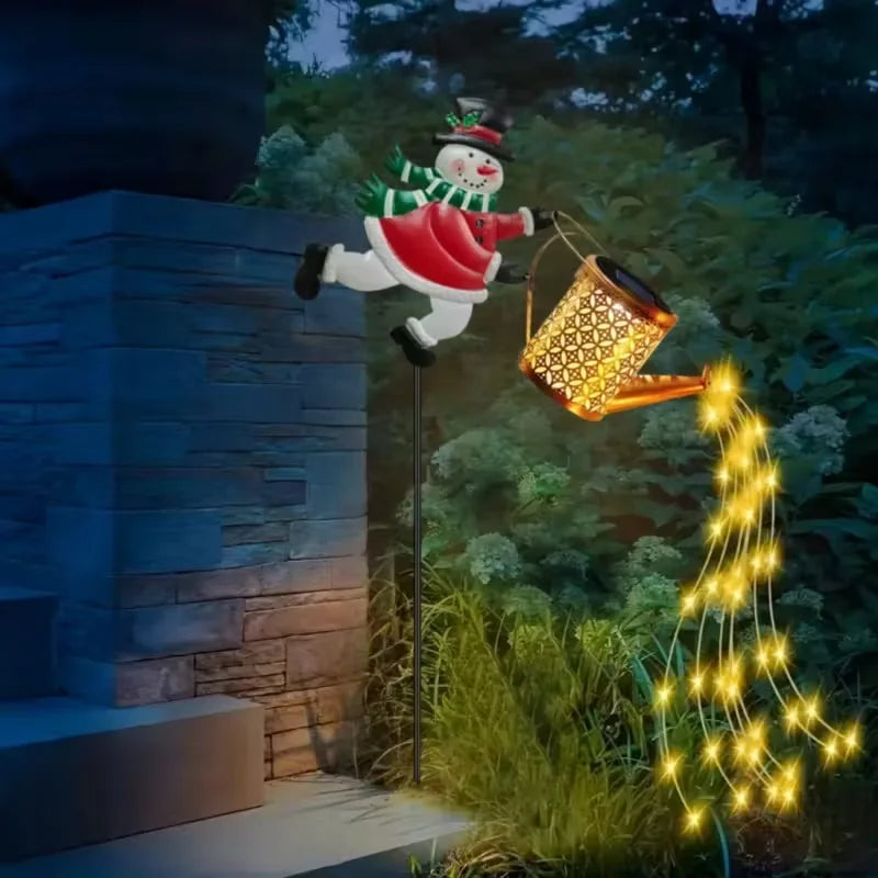 Solar Snowman Kettle Outdoor Garden Lights Hanging LED Santa Claus Watering Can Light Solar Light for Yard Lawn Christmas Decor Vue