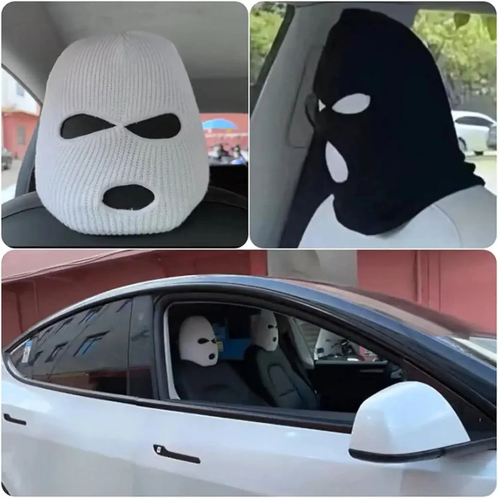 Universal Car Headrest Cover Funny Car Seat Face Mask Ski Mask Wrap Protection Vehicle Front Head Rest Protectors Accessories Vue