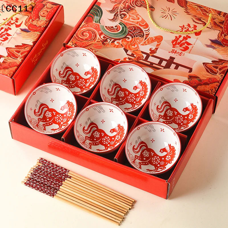 Year Horse Ceramic Bowls Chopsticks Year's SouvenirCC11