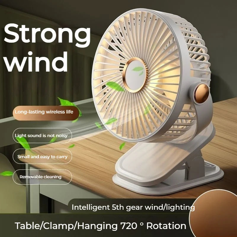 Ultra-quiet Mini Fan 5-Speed+Night Light USB Rechargeable 2Colors