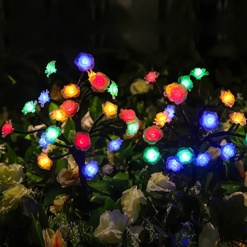 Solar Rose Garden Tree Lights 20 LED Colourful Solar Flower Lights Outdoor Patio Waterproof Christmas Decor Holiday Party Vue
