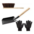 ABKW-Hearth Brush Set Kit Silicone Gloves,Fireplace Shovel Hand Shovel And Brush Wooden Handles Coal Fireplace Tool Set For Home Vue Black