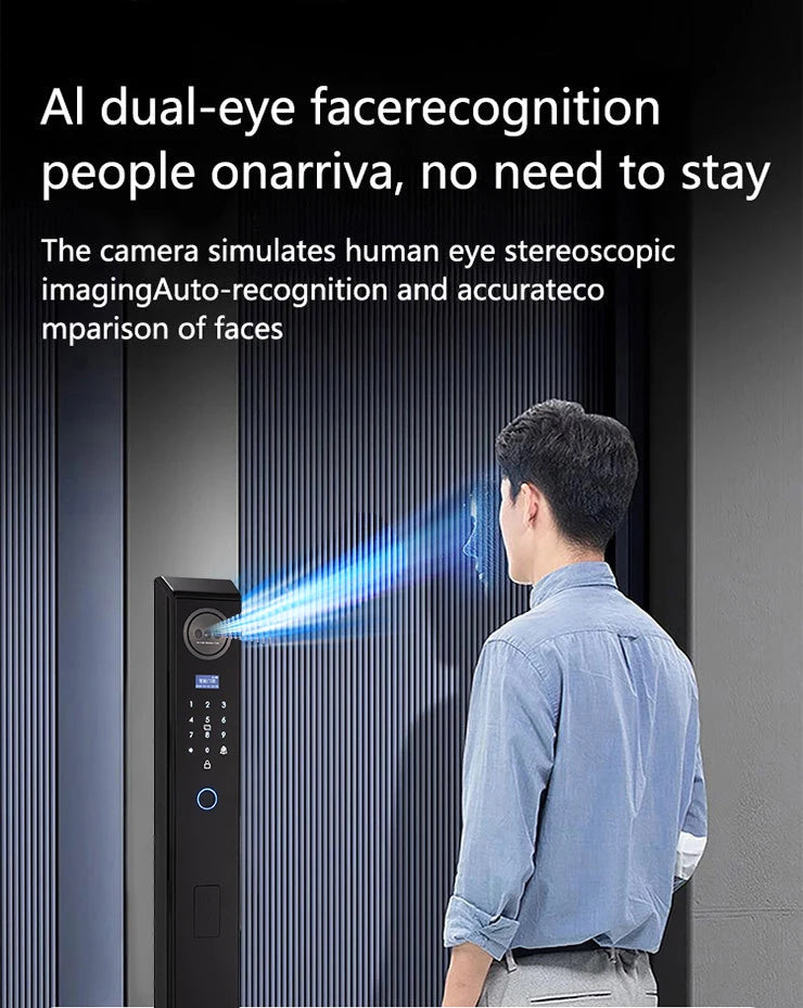 Smart lock with Camera 3D Facial Recognition Electronic Door Lock with Visual Doorbell for Video Surveillance Vue