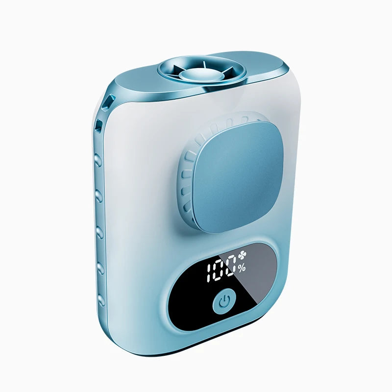 3CM Thin Tiny Portable Waist Fan 6000mAh Clip On Personal Neck Fan LED 12H Working 5 Speeds 40000RPM Strong Airflow with Lanyard Vue Blue