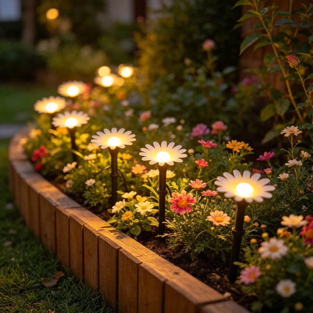 5M10LED/8M20LED Outdoor Solar Daisy String Lights, Waterproof Flower LED Ground Lamps for Courtyard Party Garden Holiday Decor Vue