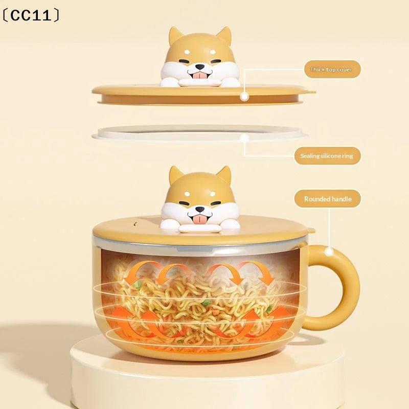 Cute Dog Instant Noodle Bowl Stainless Steel Lid Large Fruit Salad
