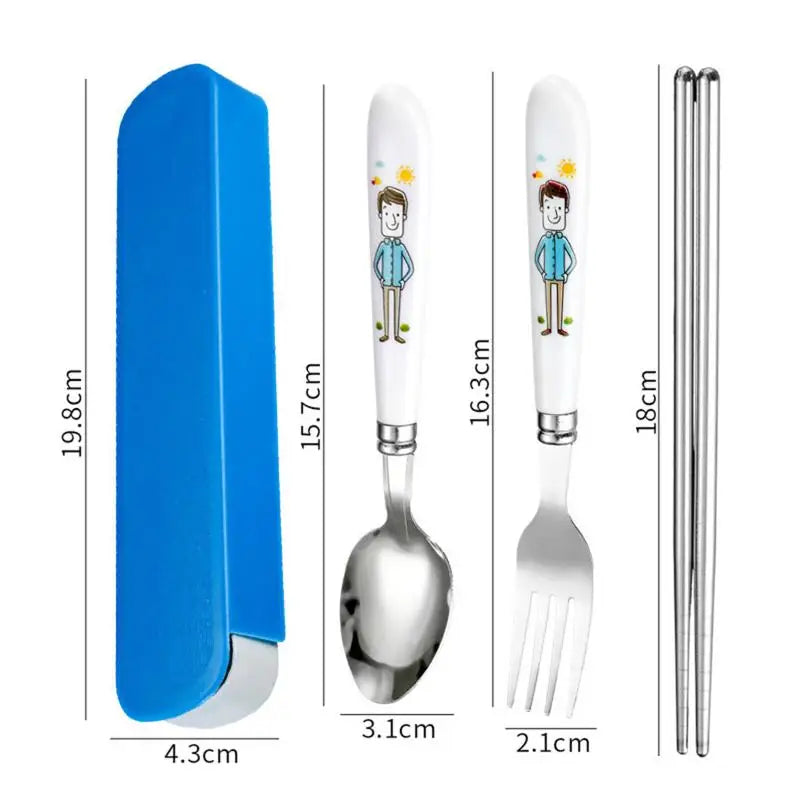 〔CC11〕Stainless Steel Chopsticks Spoons Three Piece Portable Cutlery Set Student Travel Cutlery Spoons Chopsticks Forks Vue A1