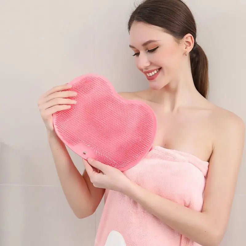 Non Slip Exfoliating Shower Foot Scrubber Mat Wall Mounted Bath Wash Pad Back Washer for Home Bathroom Spa Routine Vue pink