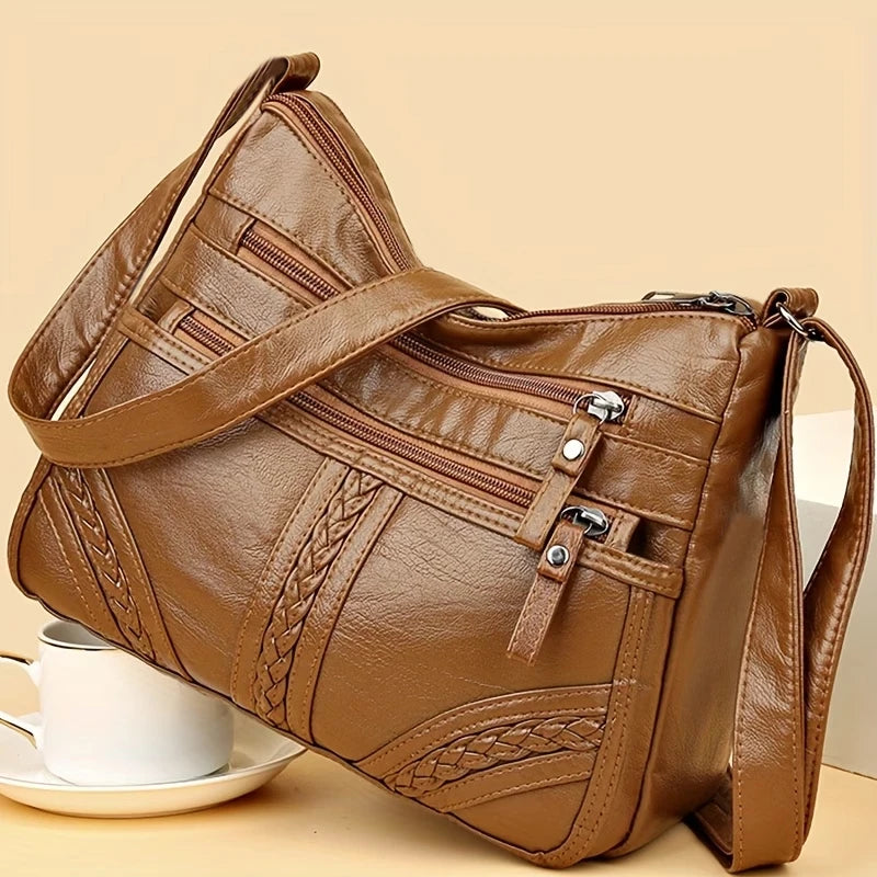 Stylish Multi-color Quilted Crossbody Bag Women's Soft Leather