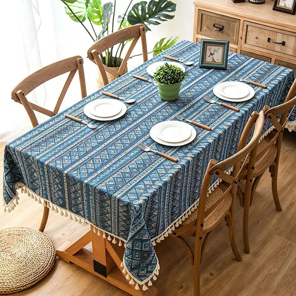 Retro Geometric Tablecloth Polyester Cotton Blend Table Cover Dustproof for Kitchen Dining Room Wedding Party Home Decor Vue