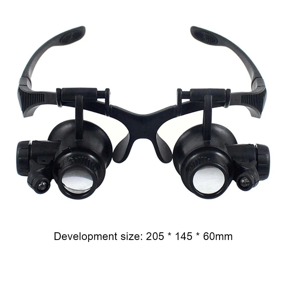 10-25X Head-Worn Magnifier with LED Lights Jewelry Antique Clock Repair Tool Adjustable Headband Glass (Battery Not Included) Vue