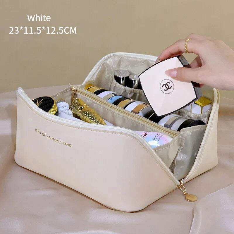 Makeup Organizer Female Toiletry Kit Bag PU Leather Portable Travel Toiletry Bag Women Cosmetic Bag Toiletries Organizer Vue White CN